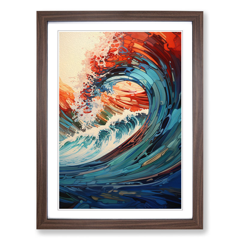 Wave Modern Hard Edge Painting Art - Framed Print, Walnut Framed, 34cm H x 25cm W
