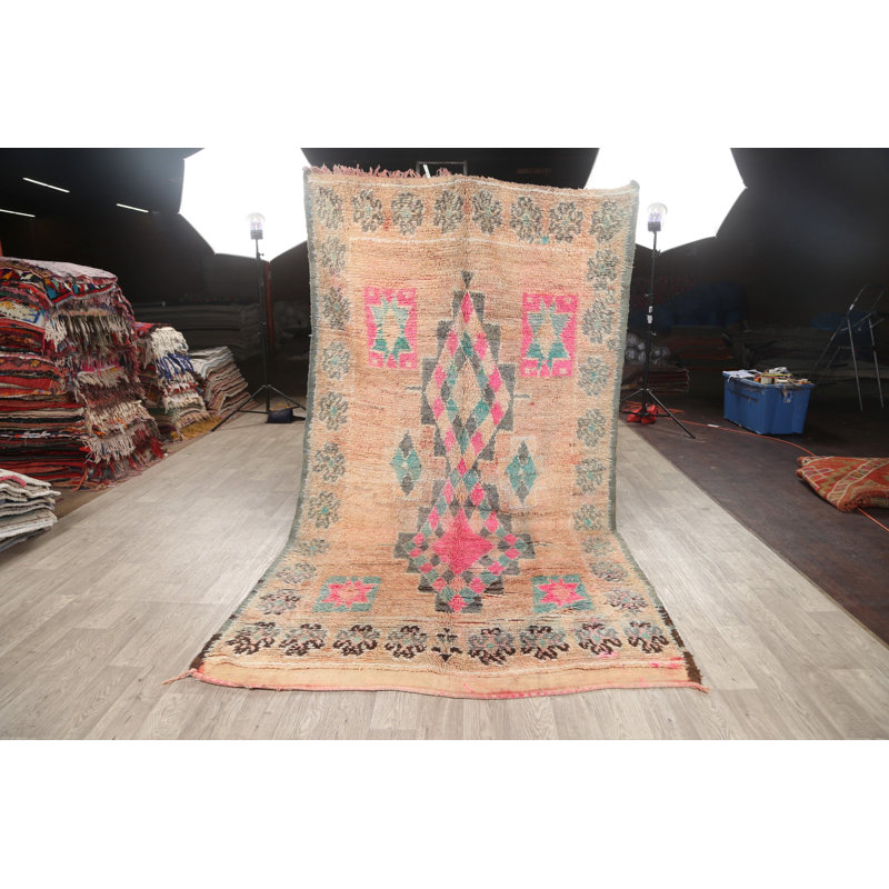 Tapis décoratif en laine noué à la main de conception unique 5 pi 9 po x 10 pi 7 po noué à la main