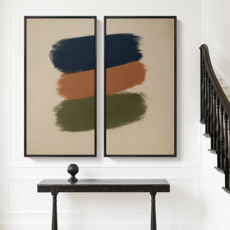 «Minimal Color Block Abstract» pour entrée - ensemble de 2 reproductions d'art sur toile encadrées , H 60 po x l 30 po, Noir