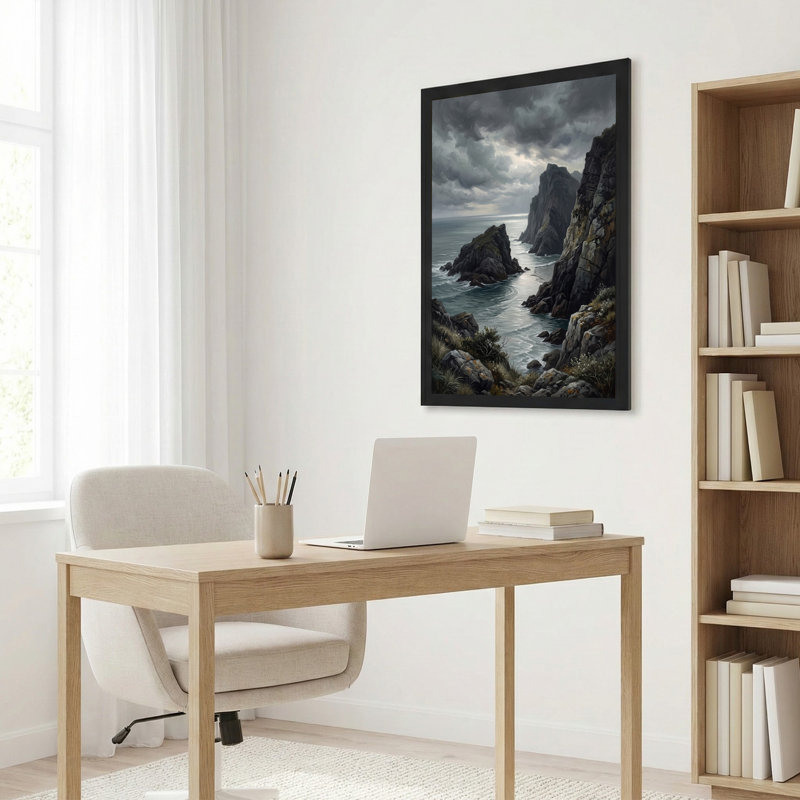 «Dramatic Rocky Cliff and Grey Ocean», art mural sur toile, H 24 po x l 16 po