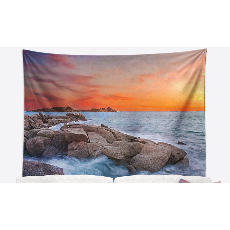 Tapisserie seaside en polyester couleur coucher de soleil à rocky avec accessoires suspendu inclus, H 32 po x l 39 po
