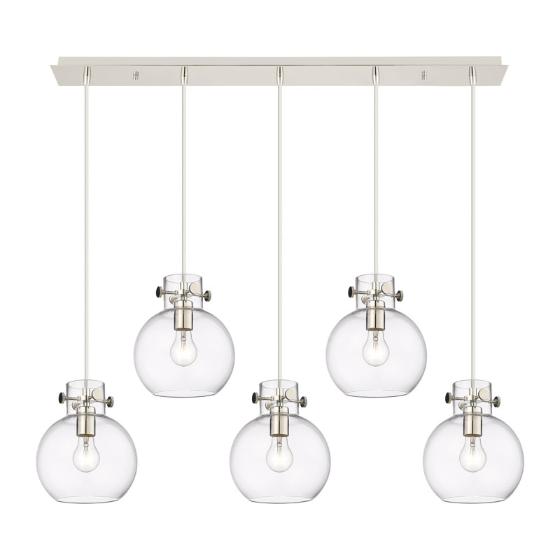 Luminaire suspendu sphère 5 lumières Amrith, Transparent, Nickel poli