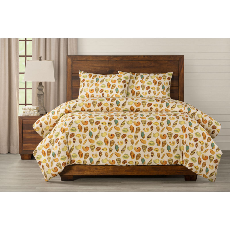 Seashell Print Duvet Cover Set, California King Duvet Cover + 2 King Shams