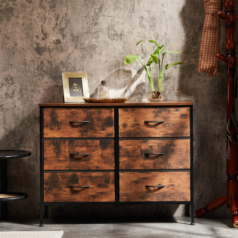 Commode à 6 tiroirs en métal, Brun rustique