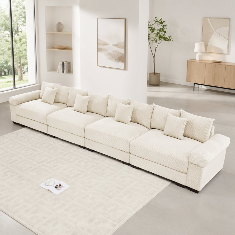 Canapé modulaire surdimensionné de 170 po Cloud, Velours côtelé crème