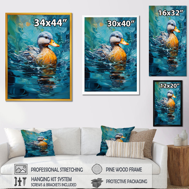 Duck Abstract Ripples III - Duck Animal Wall Art, White Floater Framed, 32" H x 24" W