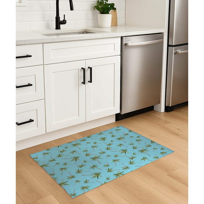 Tapis de cuisine antidérapant Summer Palms, Rectangle 4pi x 6 pi, Turquoise