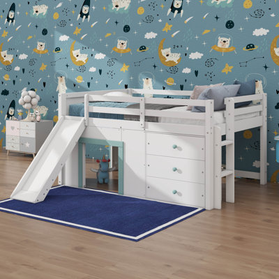 Full-Size Modern Loft Bed With Slide , Storage Drawers, And Twin Access Doors by Harriet Bee