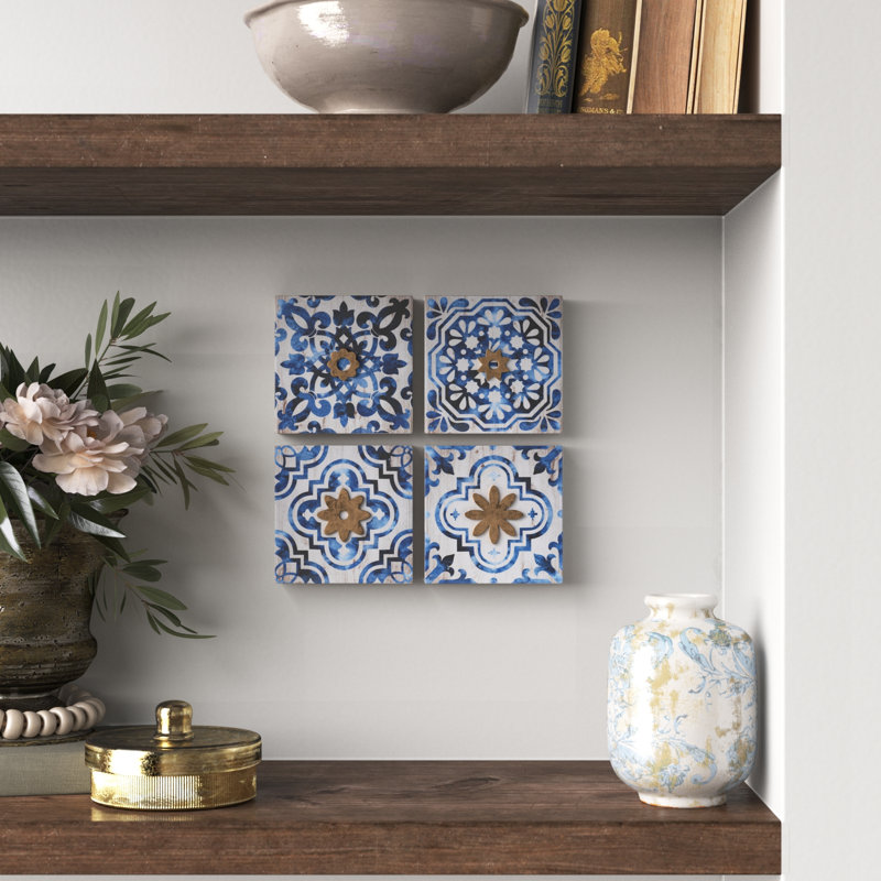Décoration murale - blanc, bleu, or - ensemble de quatre