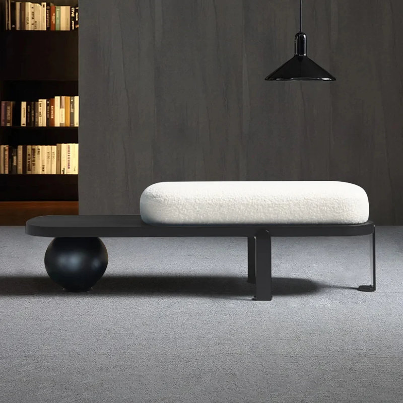 Boucle Upholstered Bench, Black