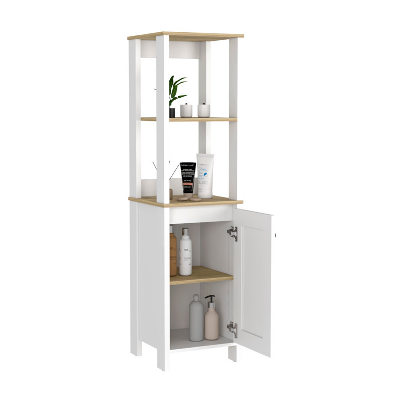 St. Clair Linen Cabinet, Two Interior  Shelves, Two Open Shelves, Single Door, Silver