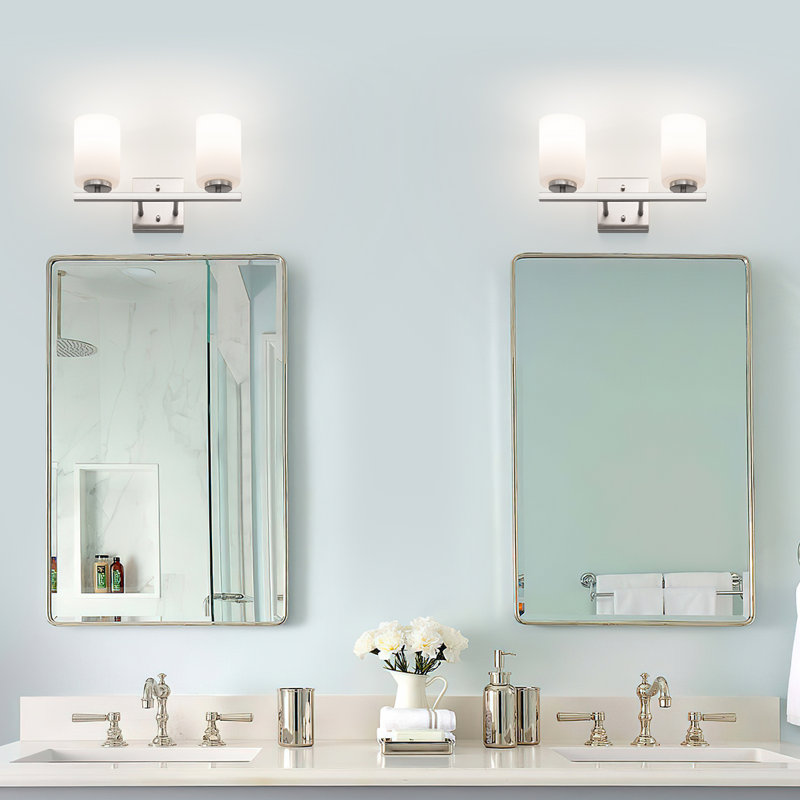 Éclairage pour meuble-lavabo à intensité variable Ellysen, Verre opale, Nickel brossé, 2