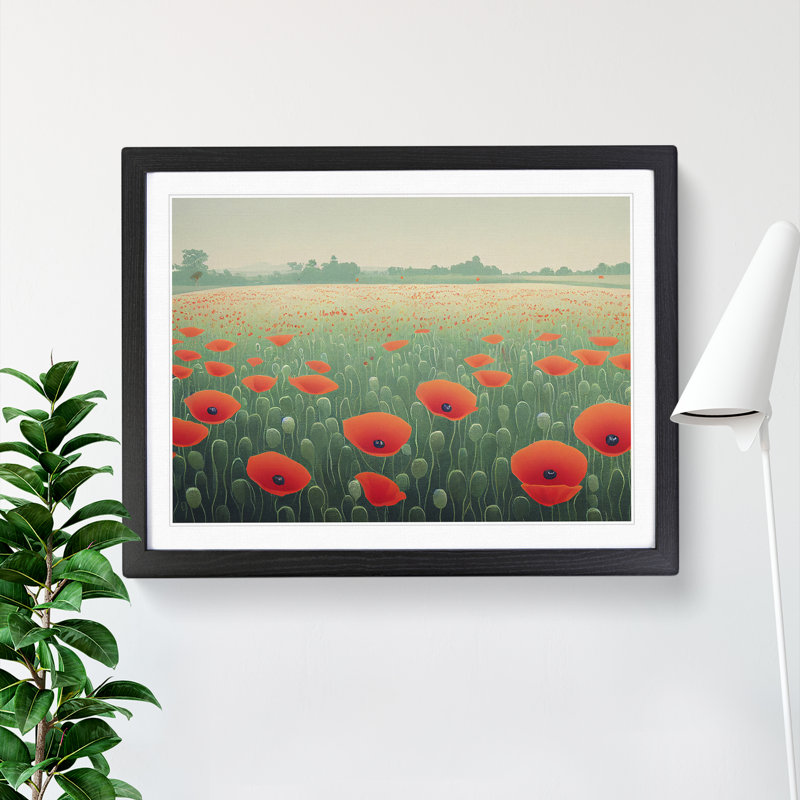 Appealing Poppy Field Flowers - Single Picture Frame Print, 34cm H x 46cm W x 2cm D, Black Framed
