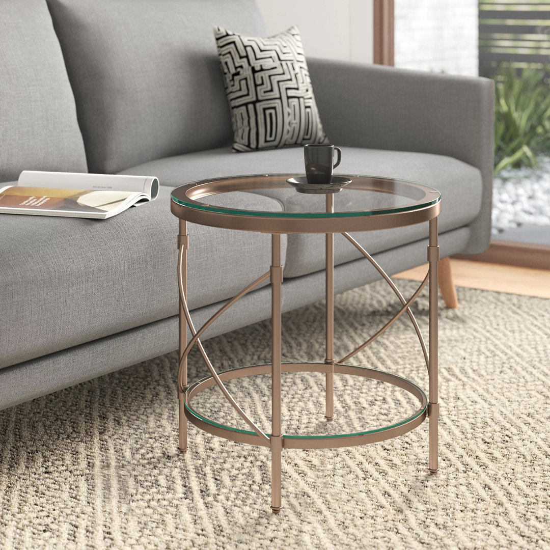 Brayden Round Glass Top End Table Latitude Run®