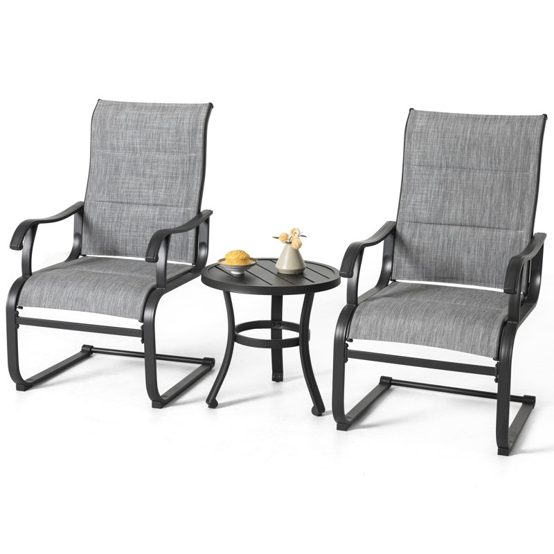 3-piece Outdoor Bistro Set, Breathable PVC-coated polyester, Durable Iron Frame