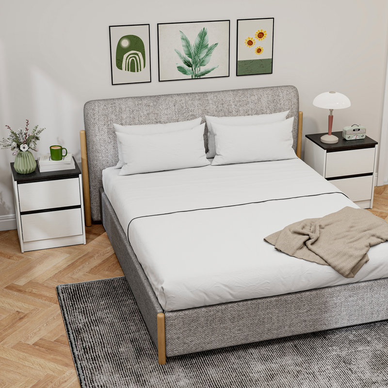 Ensemble de 2 tables de chevet modernes avec tables de chevet et 2 tiroirs, blanc