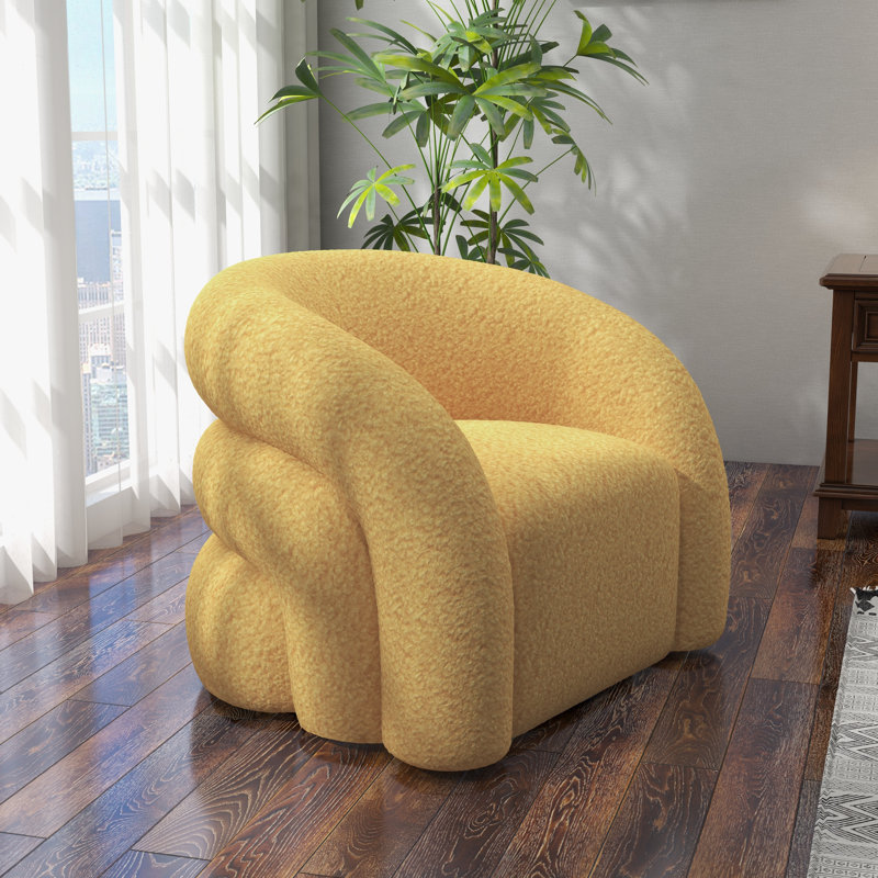 Fauteuil demi-tonneau pivotant rembourré Coyle, Polyester moutarde, 1