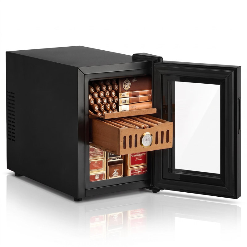Electric Cigar Humidor for 140 Cigars, 17L Cigar Cabinet with Temperature Control, Spanish Cedar Wood Shelves, Digital Hygrometer, Gift for Men