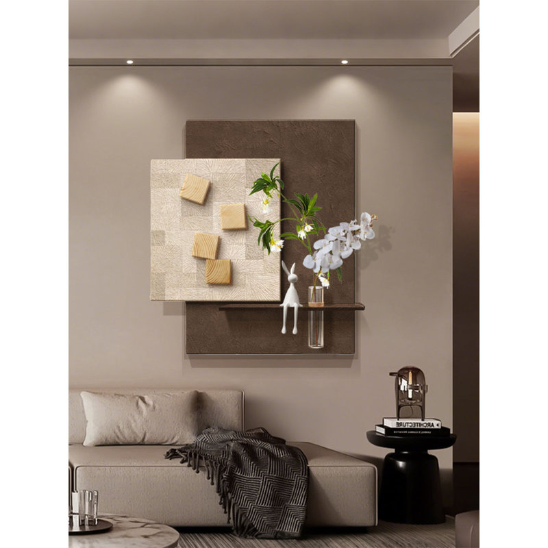 Murale de plante verte hydroponique moderne en bois massif tridimensionnel moderne, H 35,43 po x l 33,46 po x P 1,57 po