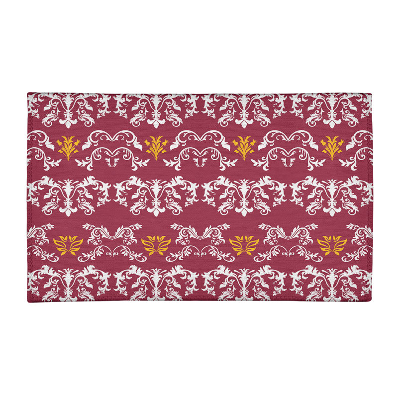Tapis rouge / blanc Damask, Rectangle 3 pi x 5 pi