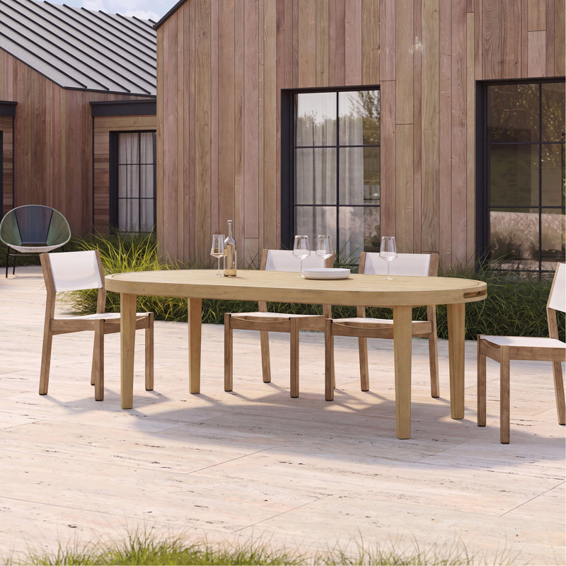 Table de salle à manger 70 "ovale en bois d'acacia avec plateau à lattes, Light Teak