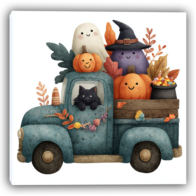 «Festive Halloween Truck Ride», art mural sur toile tendue, H 30 po x l 30 po