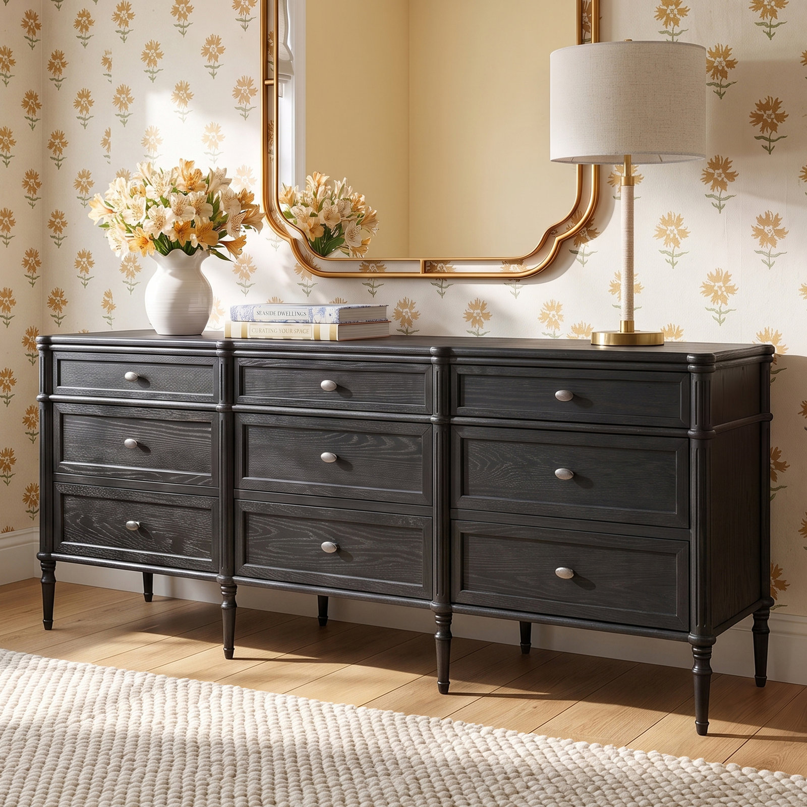 Susie 85" Oak Dresser, Distressed Black