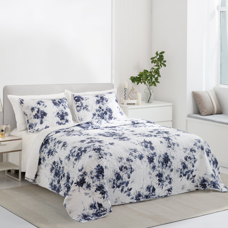 Wonderful Cotton Blend Balen Quilt Set, Full/Queen Quilt + 2 Standard Shams, Gray