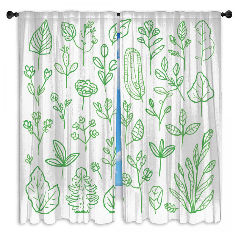 Rideaux vert obscurcissant et obscurcissant Green Botanical Illustration - 2 panneaux, 40 po x 60 po - 2 panneaux