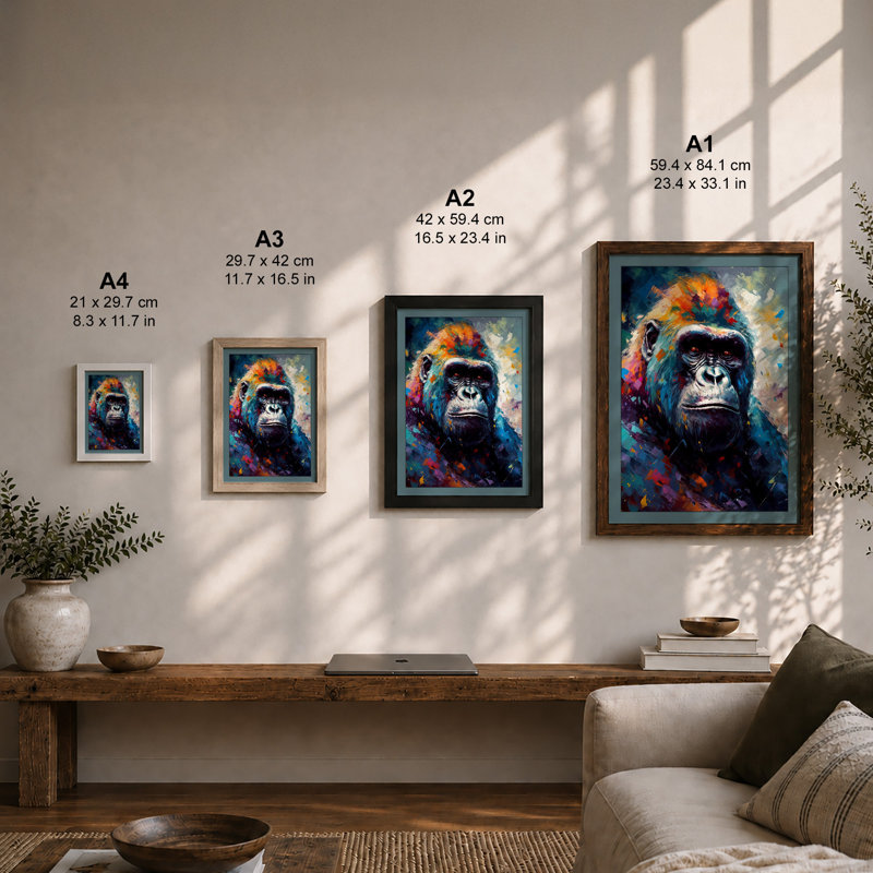 Chimpanzee in Colour Modern 1 Piece Single Picture Frame Wall Art, A4 - 29.7 x 21.0 cm, White