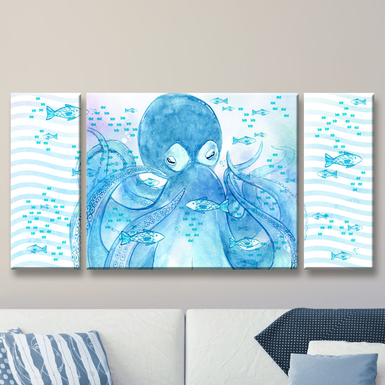 Natation avec des poissons, ensemble de 3 reproductions sur toile