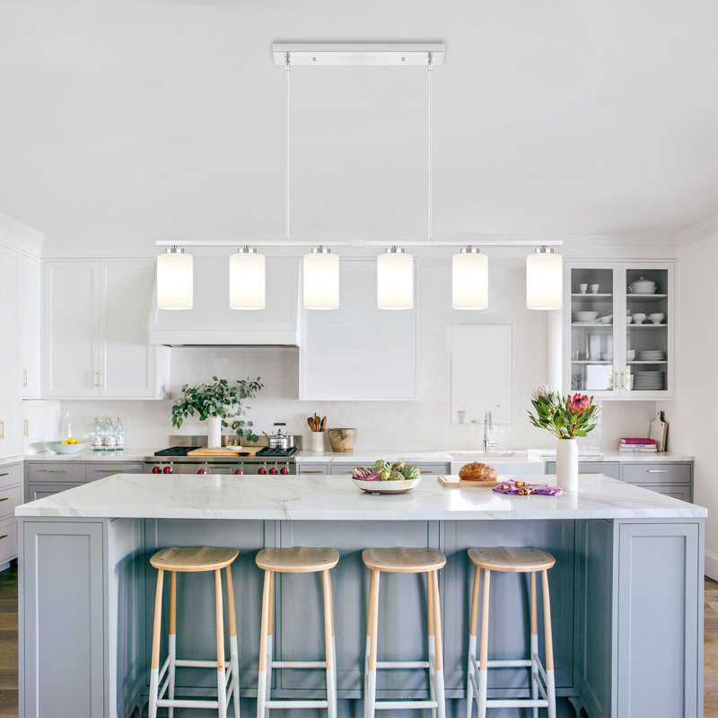 Luminaire suspendu pour îlot de cuisine 6 lumières Volha, Nickel