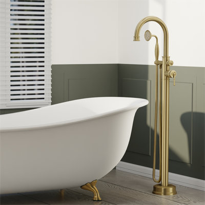 Freestanding Tub Faucet, 1 Handle Floor Mounted Waterfall Tub Filler with Diverter