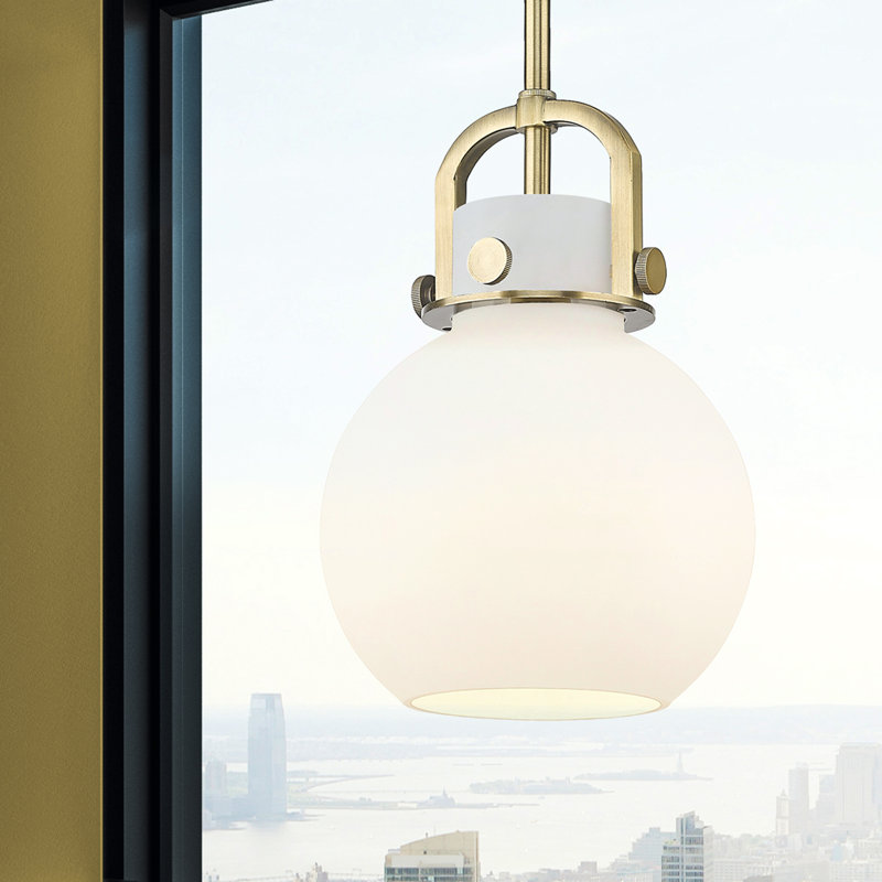 Luminaire suspendu à 1 tige Sligo, Laiton brossé, Blanc, H 11,25 po x l 8 po x P 8 po