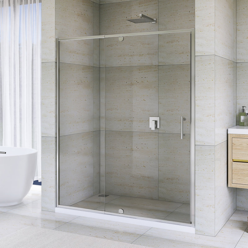 Porte de douche à pivot 38 x 42 po x H 71 po avec système de fermeture magnétique à finition chromée, Chrome chrome