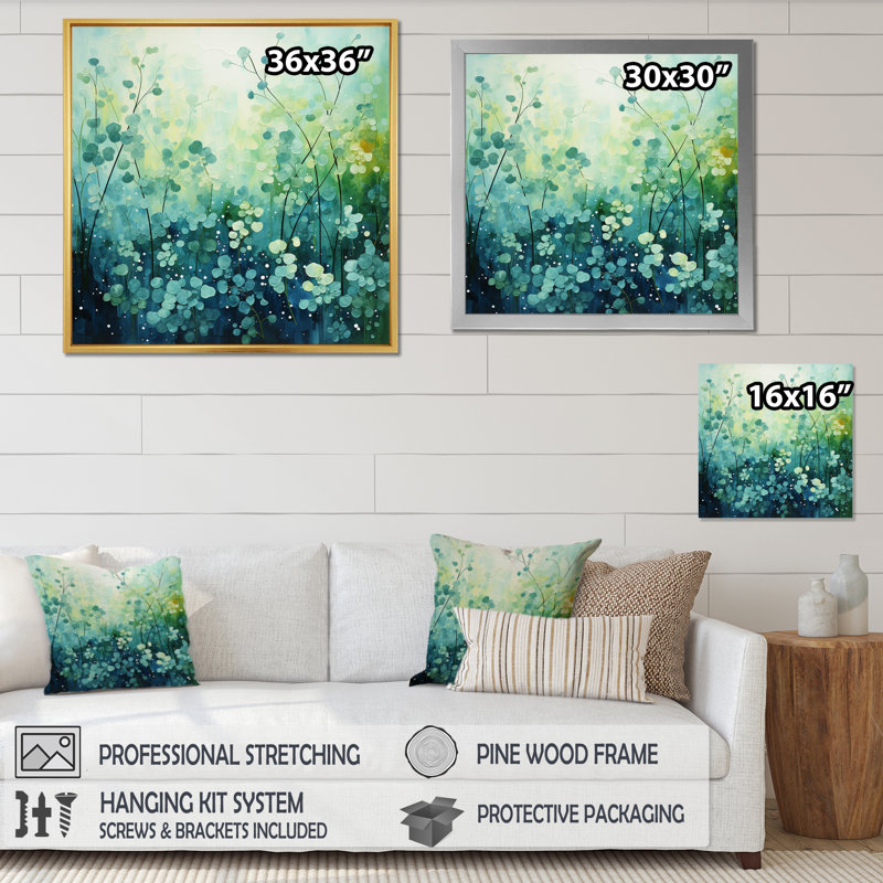 Misty Meadow I - Abstract Landscape Wall Art Living Room, H 16 po x l 16 po x P 1 po, Cadre flottant noir
