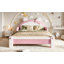 Lit plateforme tapissier pour enfant complet en forme de chat, cadre de lit pour enfant à profil bas de style princesse pour chambre à coucher, blanc et rose-917340044