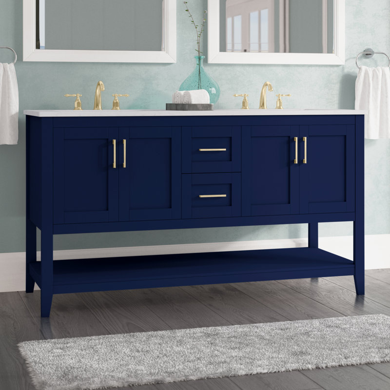 Ensemble de meuble-lavabo double l 60 po x P 22 po x H 34 po Scottsbluff, Bleu
