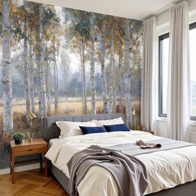 Peel and Stick Wallpaper Early Morning Mist Leaf Dotted Grass Landscape Wall Murals 100"H x 144"W Removable PVC Wall Paper Self-Adhesive Wall Decor for Bedroom Living Room Dinning Room Home Office
