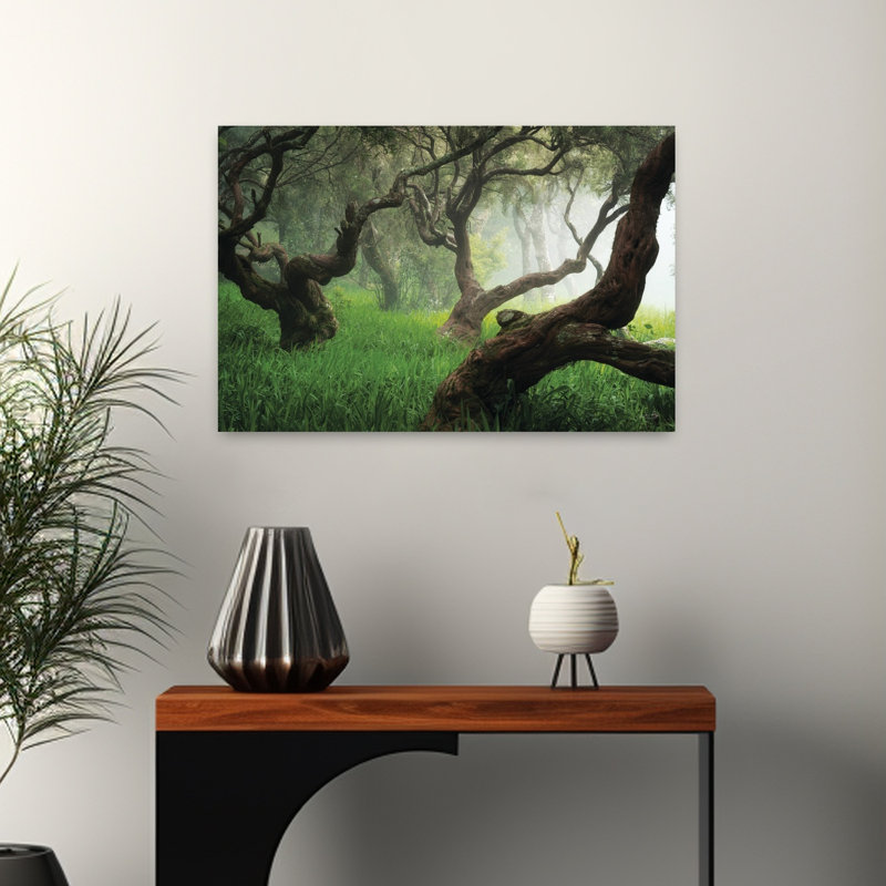 Art contemporain de paysage forestier abstrait dansant, H 16 po x l 24 po