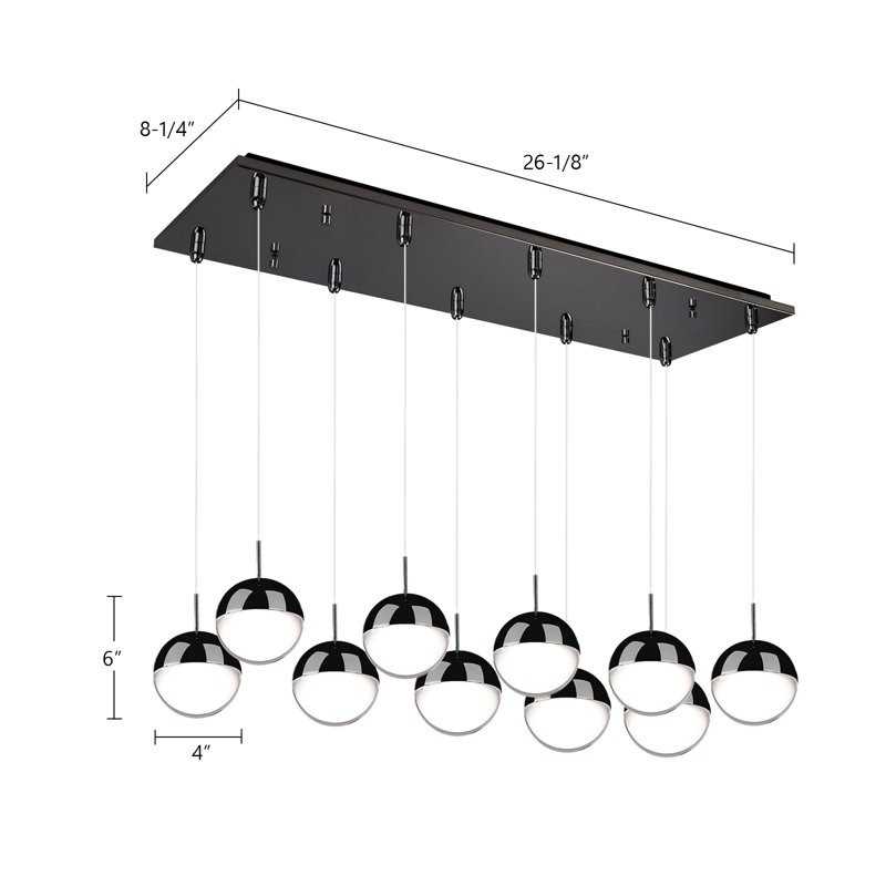 Pluto LED Pendant, 10 Lights, 86 W, Brushed Gold