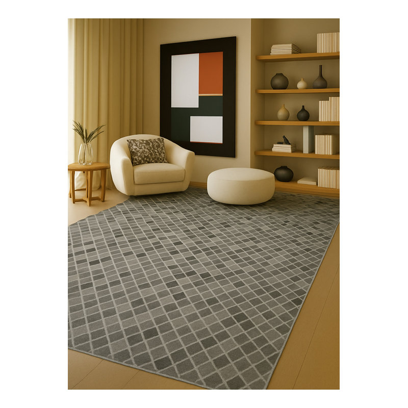 Tapis gris tissé à carreaux lavables Mosso, 3 pi 11 po x 5 pi 11 po