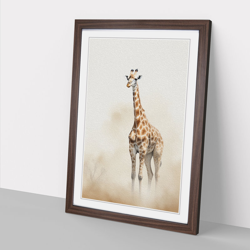 Giraffe Minimalism - Framed Print, 34cm H x 25cm W x 2cm D, Walnut