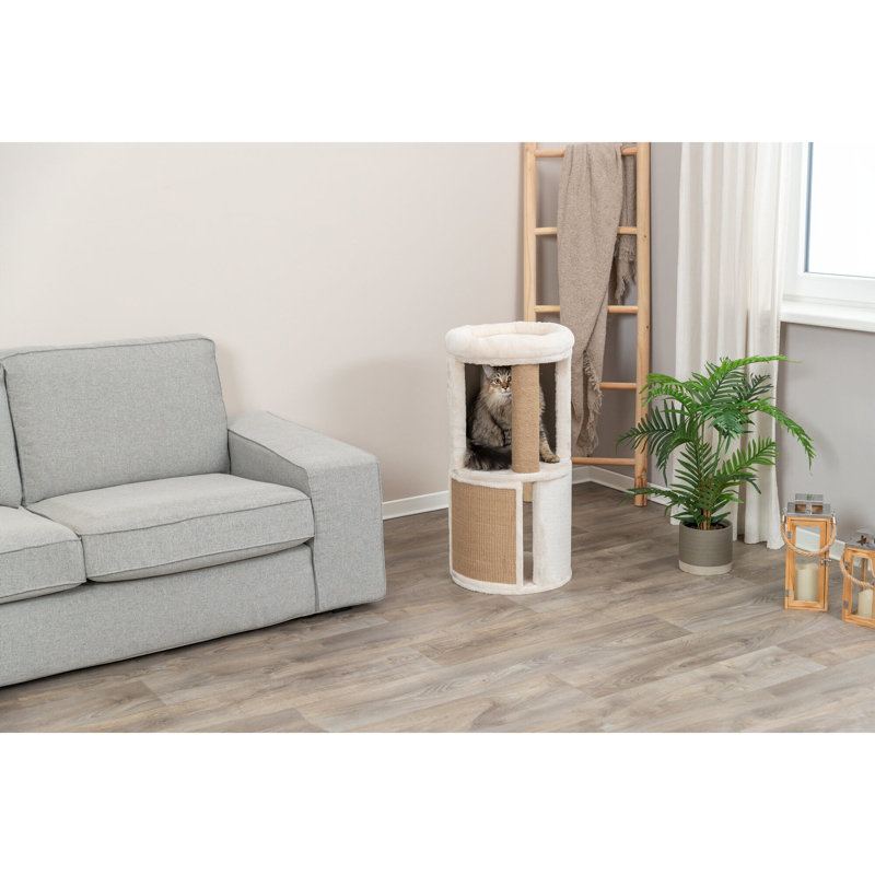 Beige Plush and Sisal 32" Freestanding Cat Condo Tower