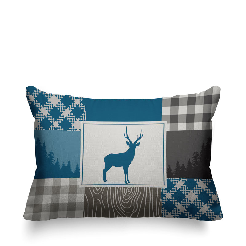 Coussin intérieur / extérieur Range Trees Cabin, Turquoise, 14 po x 20 po, Rectangle