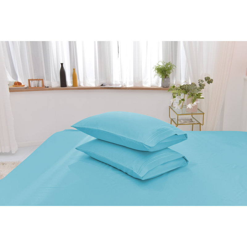 Ensemble de literie en rayonne de bambou, Turquoise, Ensemble de draps pour lit simple TG + un drap-hou