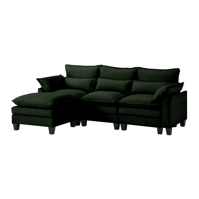 4-piece L-shaped upholstered sectional sofa, Green Velvet