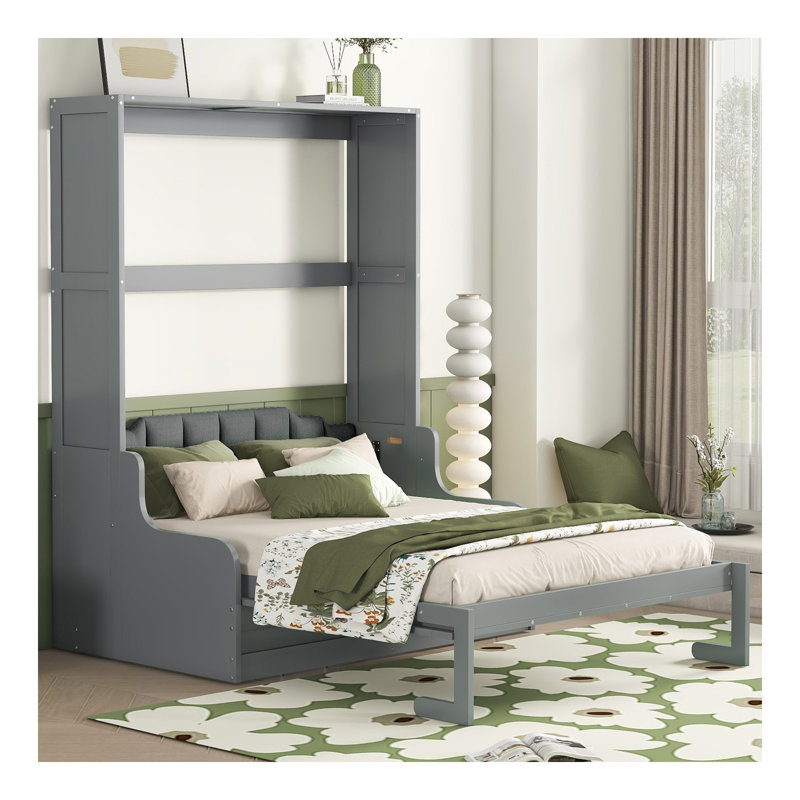 Grand lit escamotable mural avec coussin, gris, Gris, Grand lit