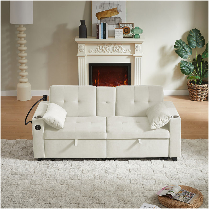 Beige Fabric Sleeper Sofa Bed, Beige