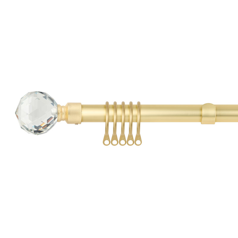 Crystal Brushed Silver Stainless Steel Adjustable 160cm to 300cm 2cm Single Curtain Pole, 1.6 - 3m, Matt Gold
